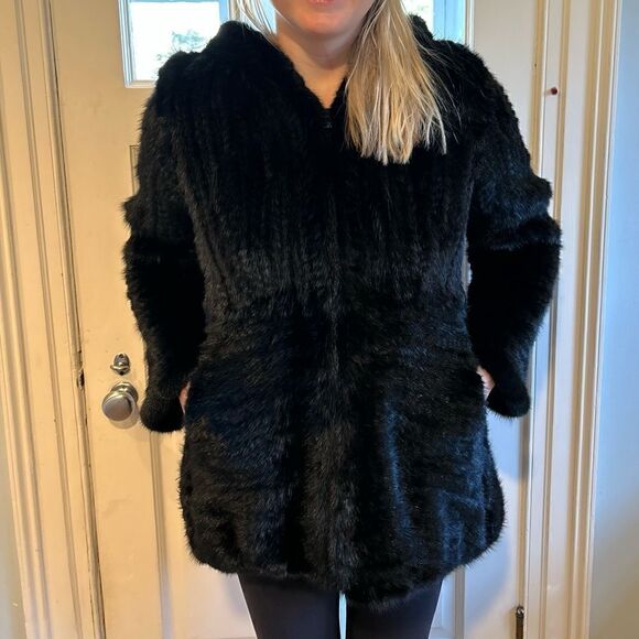 AUTHENTIC DITTRICH HOODED BLACK MINK KNITTED FUR JACKET - Picture 1 of 15